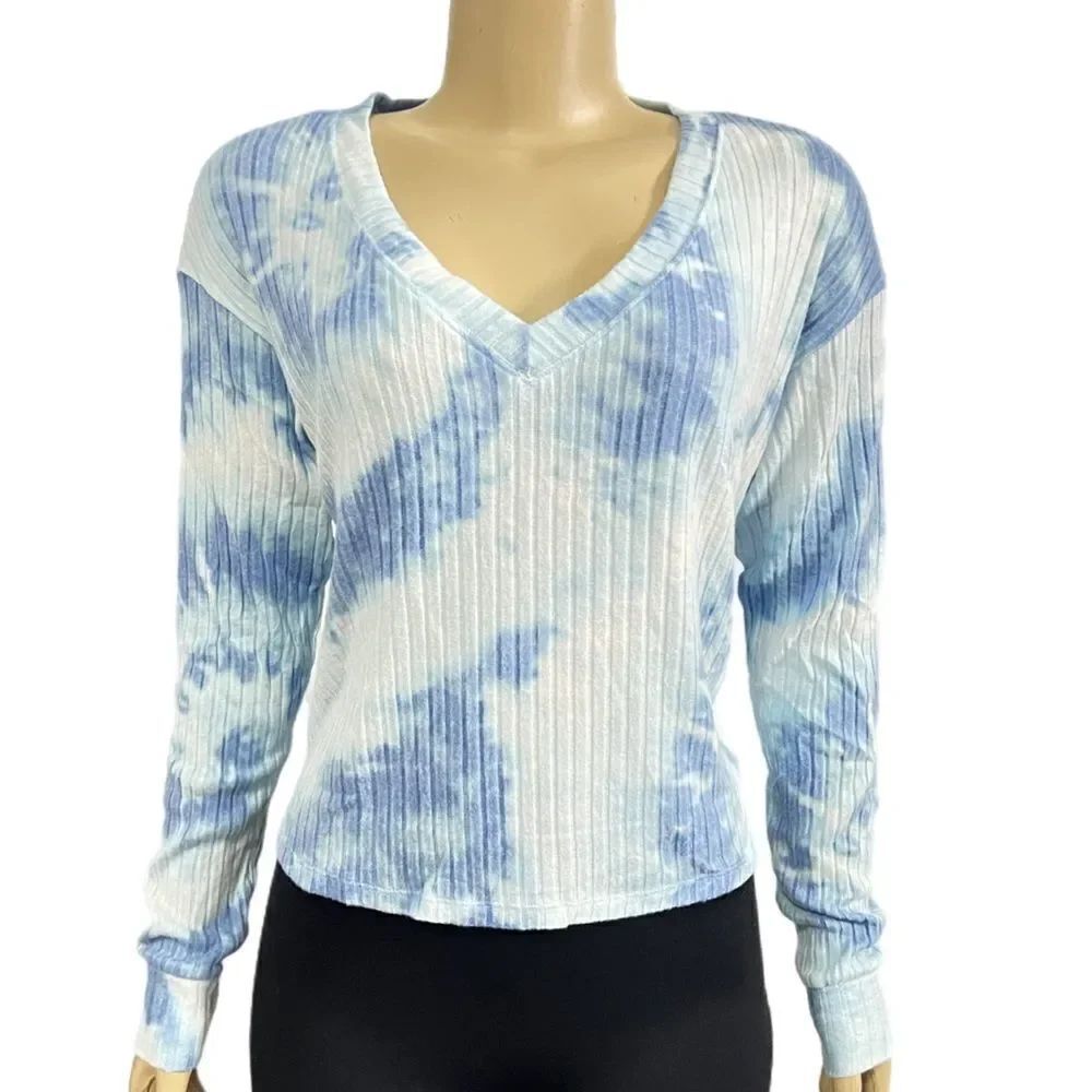 Victorias Secret Pink Supersoft Cozy Ribbed Thermal Cozy V-neck Pullover Tie dye